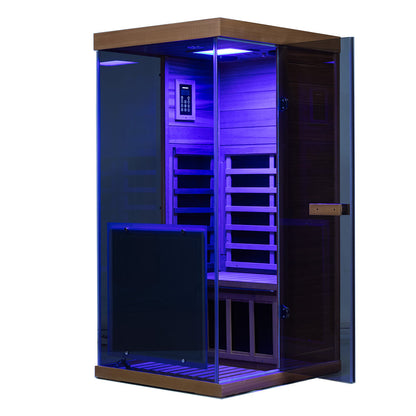 909MX Mini 1 Person Infrared Sauna 3 Sides Large glass panels