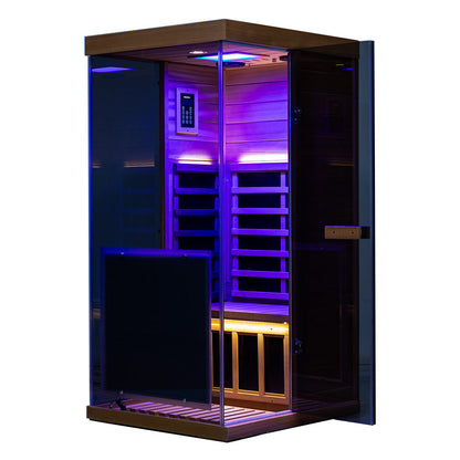 909MX Mini 1 Person Infrared Sauna 3 Sides Large glass panels
