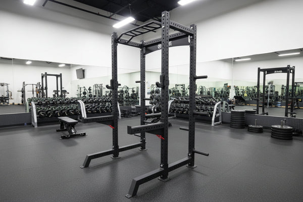 Commercial Squat Rack w/ Safety Bars, J-Hooks & Weight Storage (New)